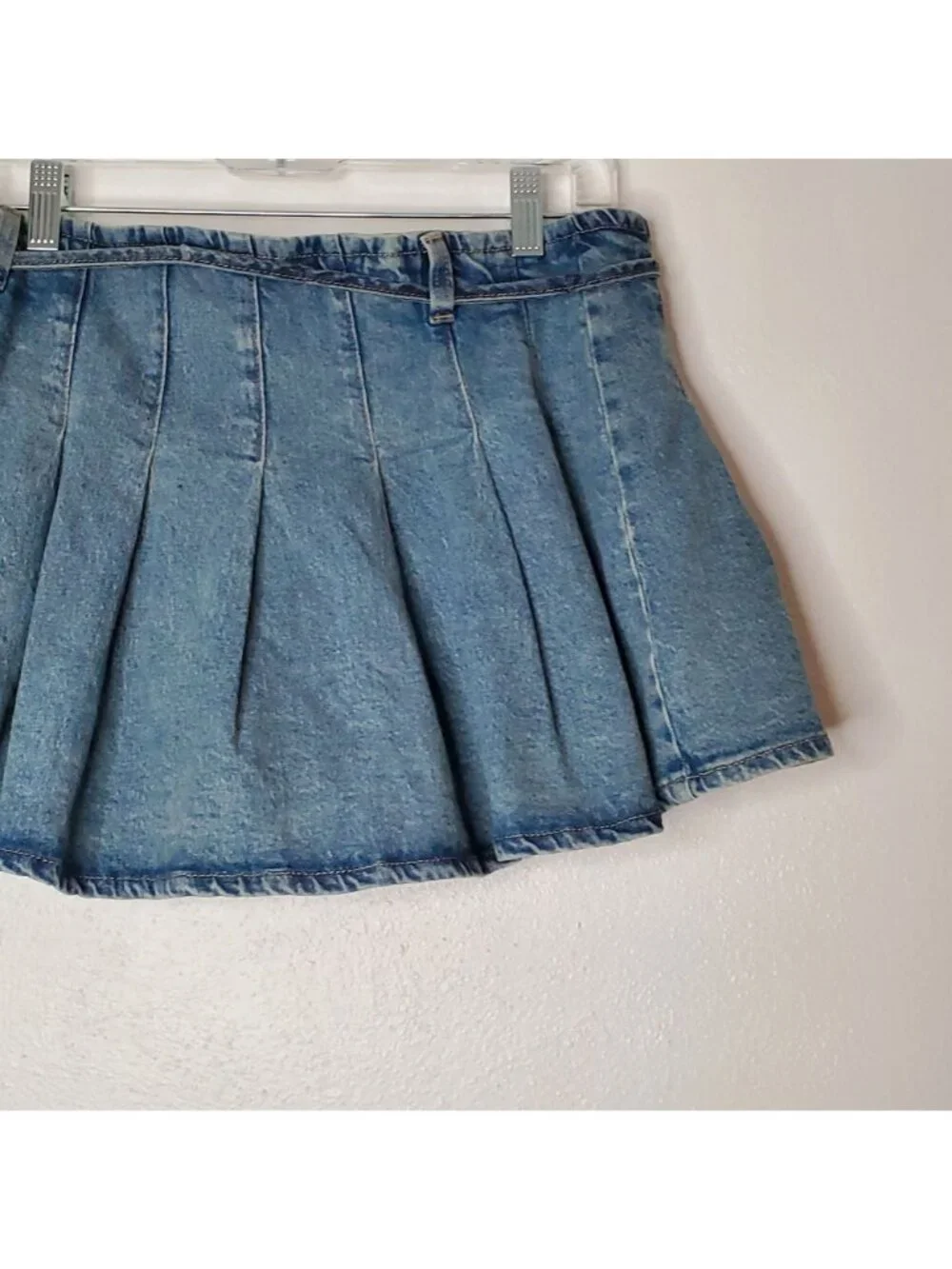 Women's Denim Skater Skort Size 10 Pleated Mini Skirt With Built-In Shorts Wild